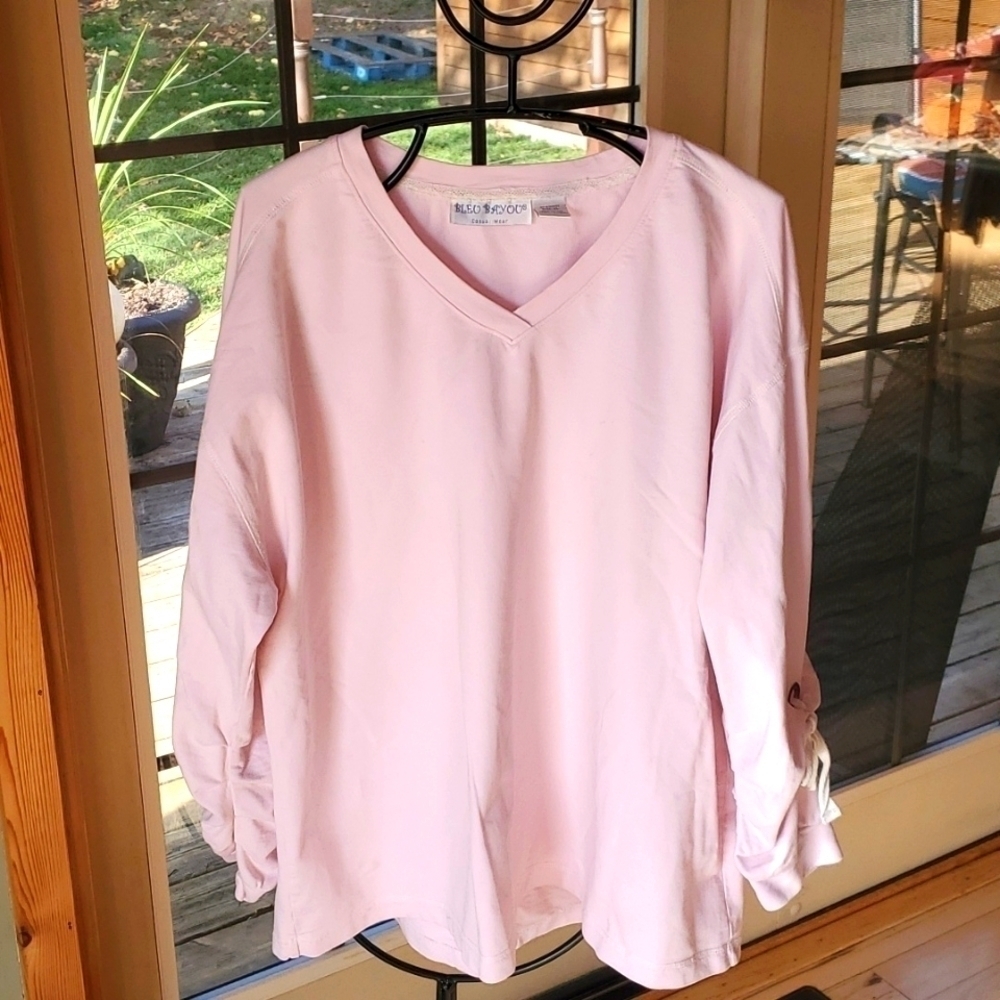 Bleu‎ Bayou Long Slv Pink Tied Back & Sleeves Vneck Sz. XL Sweatshirt